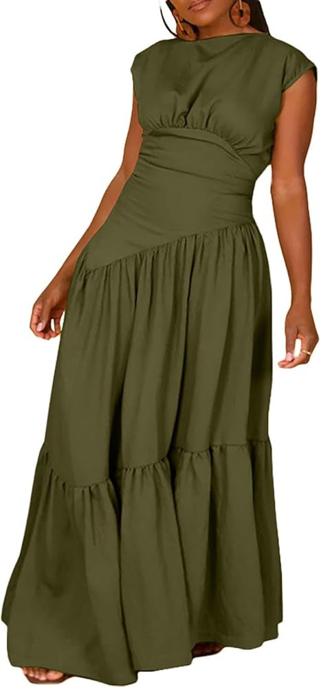 Women's Summer Sleeveless Loose Flowy Maxi Dress Crew Neck High Waist Casual Long Dress Zipper Sw... | Amazon (US)