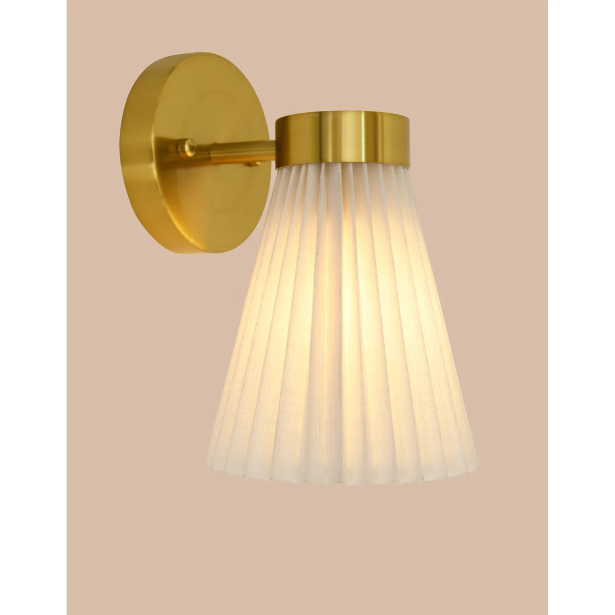 Amore 1-Light Wall Sconce Aged Brass with Pleated White Linen Shade Modern Wall Light | Wayfair North America