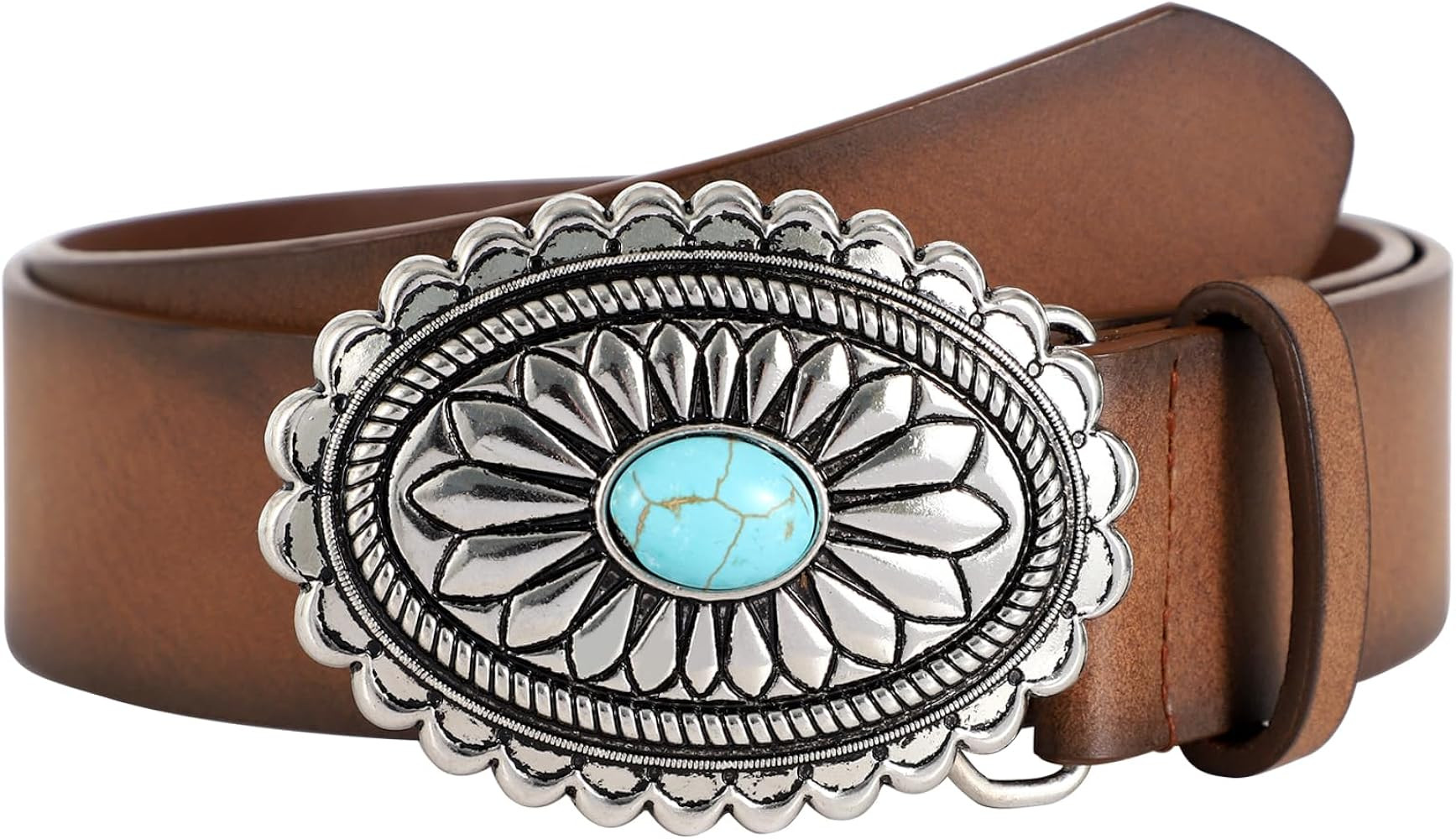 WOWOGO Turquoise Concho Western Leather Belts for Women Cowgirl Cowboy Country Boho Fashion Belt ... | Amazon (US)