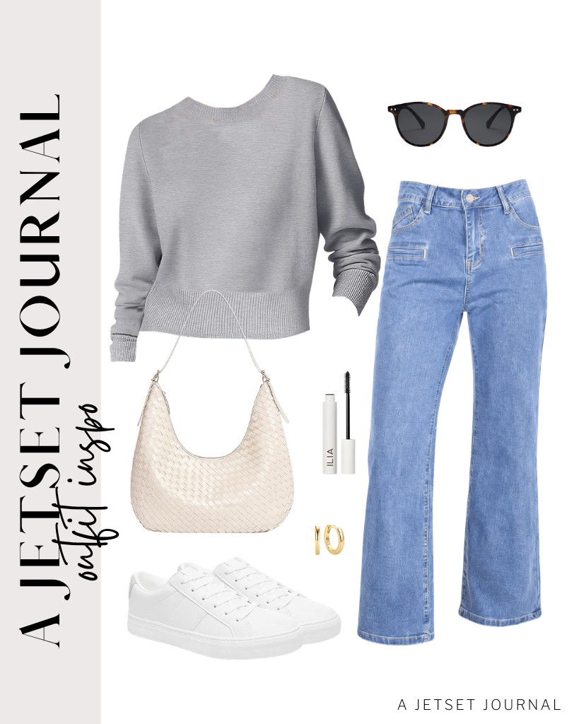 Another outfit idea is to combine a gray crew-neck sweater with light-wash jeans. Lace up these Adokoo fashion sneakers, and grab this stylish shoulder bag. These huggie hoop earrings are perfect for this look and can be worn on transit days, on flights, or for simple weekend lounging.

#LTKSeasonal #LTKSaleAlert #LTKTravel
 

 