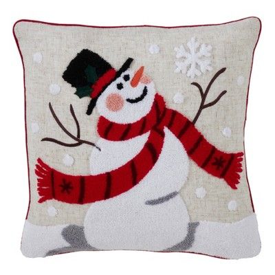 Jolly Snowman Square Throw Pillow Tan - Saro Lifestyle | Target