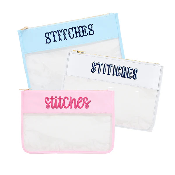 Needlepoint Stitches Flat Clear Pouch | Sprinkled With Pink