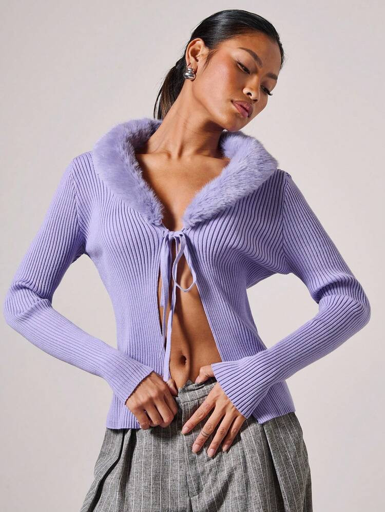 COSMINA Women's Solid Color Tie Front Cardigan, Suitable For Commuting In Fall/Winter | SHEIN