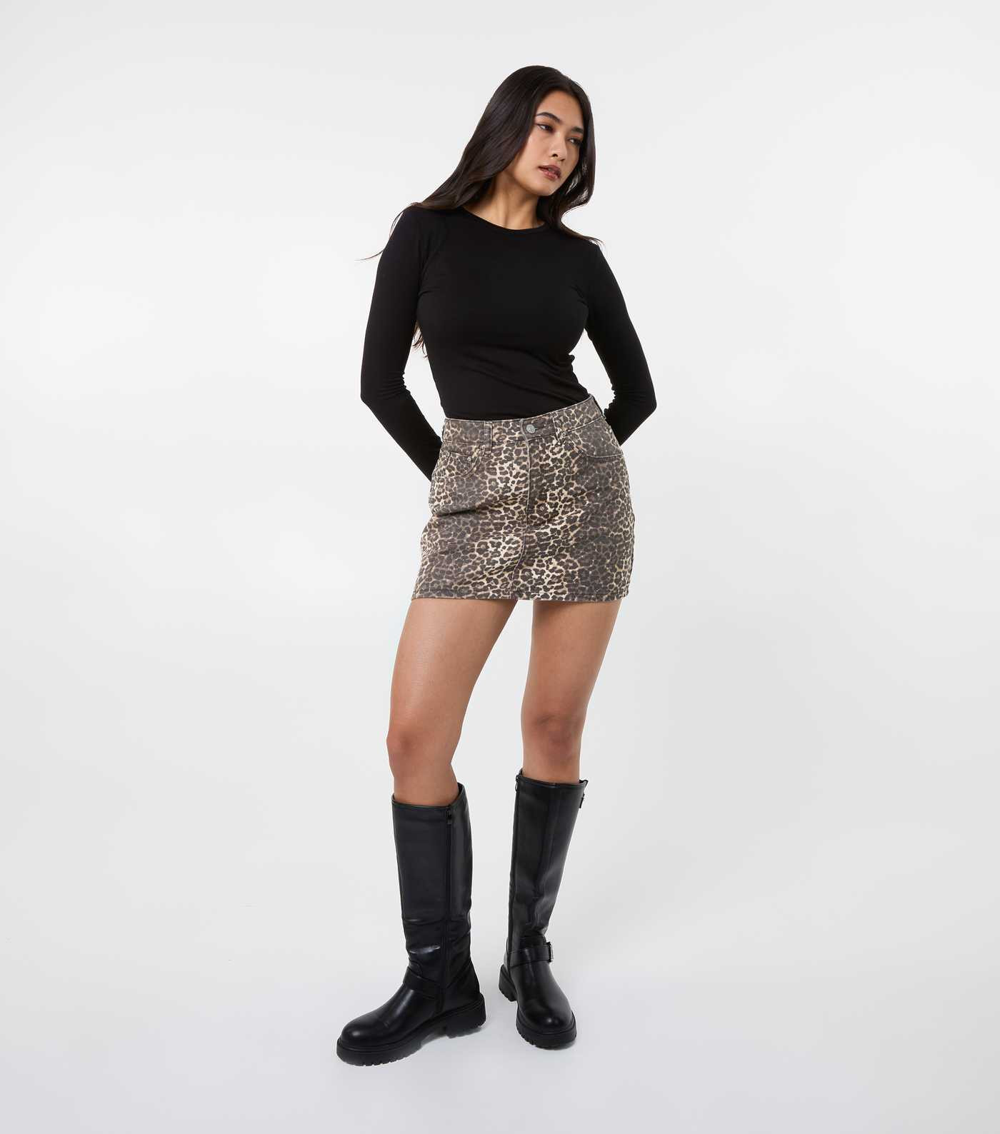 Pink Vanilla Brown Leopard Print Denim Mini Skirt | New Look | New Look (UK)