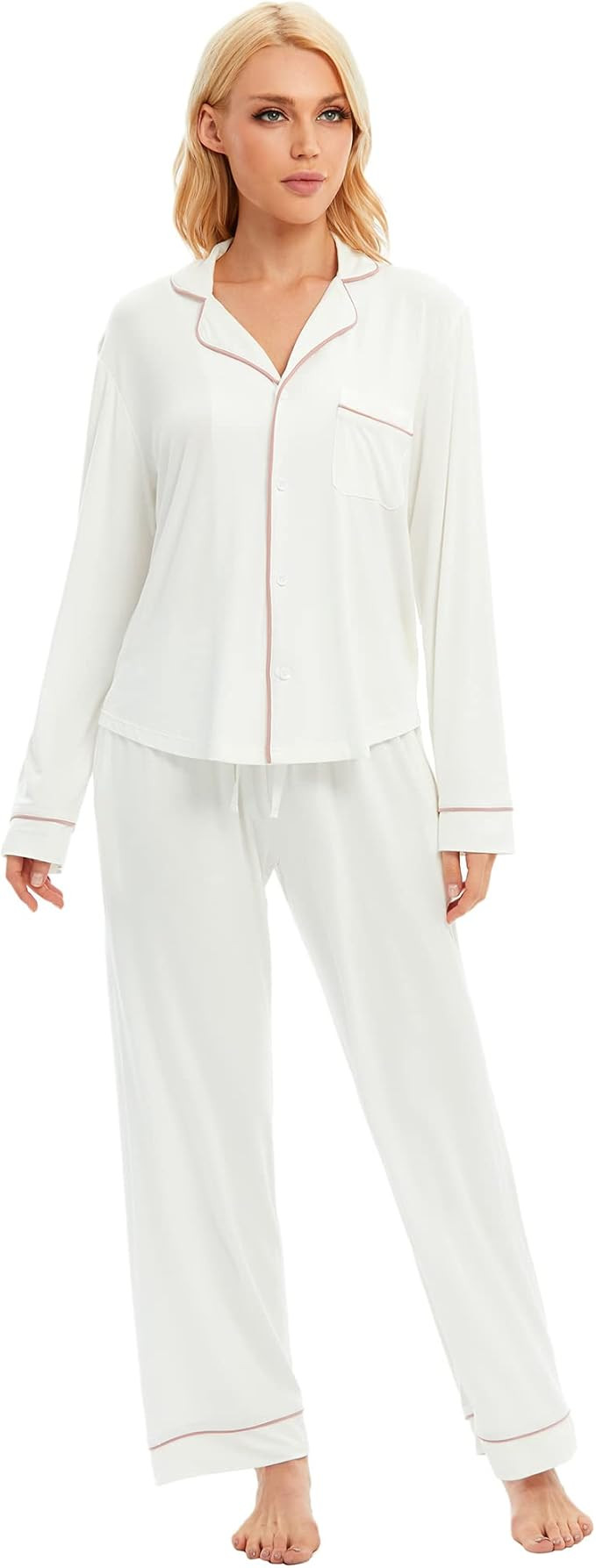 LUBOT Women's Pajamas Set Button-Down Shirt PJ Pants Two-piece Set Night Suit Sleepwear Loungewea... | Amazon (US)