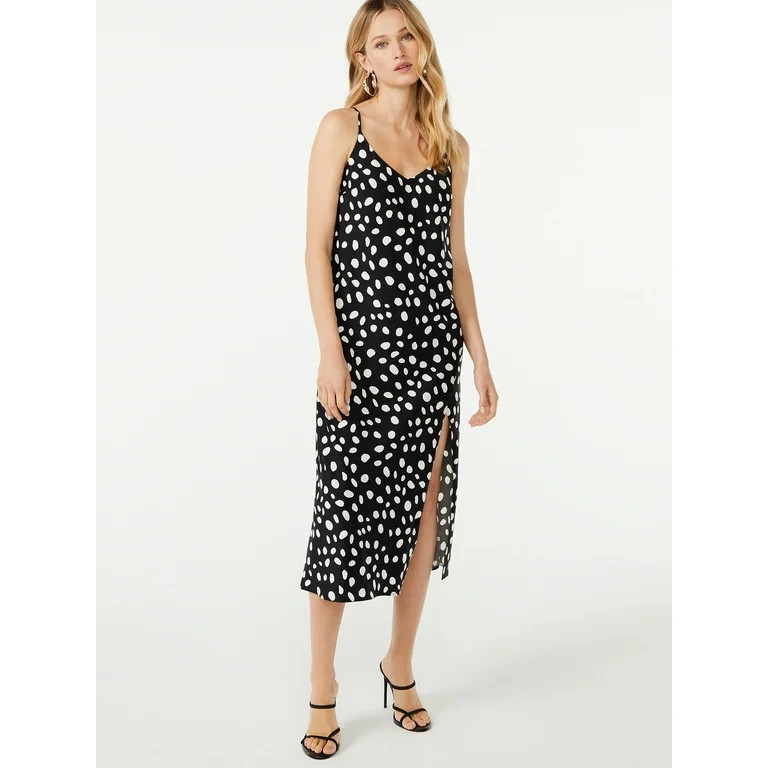 Scoop Women's V-Neck Midi Slip Dress with Slit | Walmart (US)