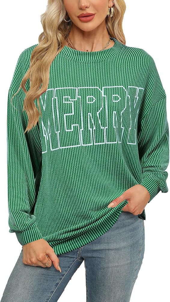 Women Merry Shirt Christmas Long Sleeve Shirt Merry Letter Print Pullover Holiday Sweatshirt Xmas... | Amazon (US)