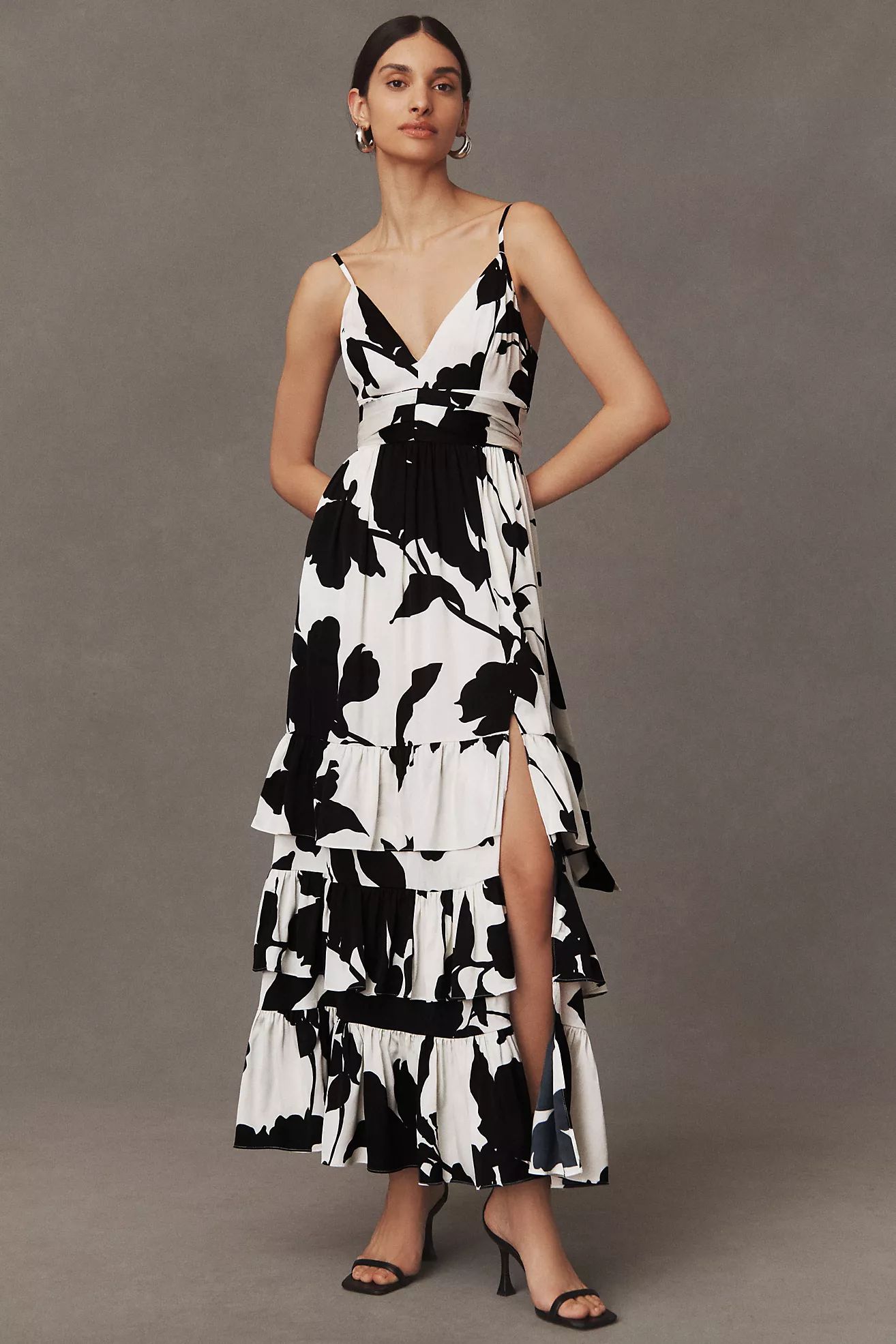 Hutch Guthrie Sleeveless Floral V-Neck Side-Slit Satin Maxi Dress | Anthropologie (US)