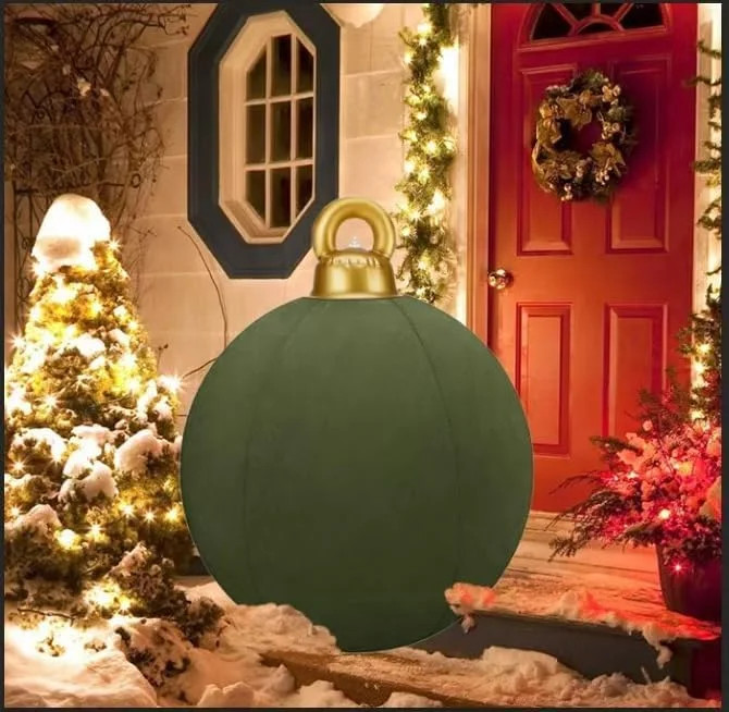 Giant Velvet Christmas Inflatable Ball Ornament 24" Giant Flocked Blow up Holiday Ball, Outdoor Y... | Walmart (US)