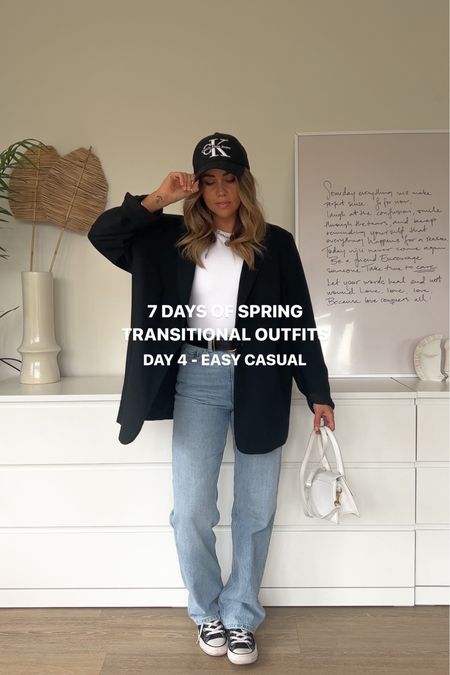 7 days of spring transitional outfits - day 4 the easy casual everyday look ft oversized blazer, weekday rowe jeans and converse with white Jacquemus le chiquito bag 

#LTKeurope #LTKSeasonal #LTKstyletip