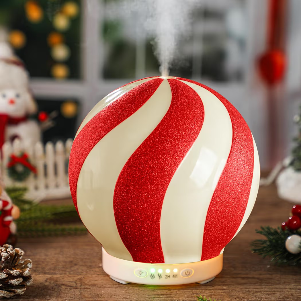 Christmas Essential Oil Diffuser, 120ml Cute Ceramic Candy Cane Aromatherapy Humidifier, Holiday ... | Amazon (US)