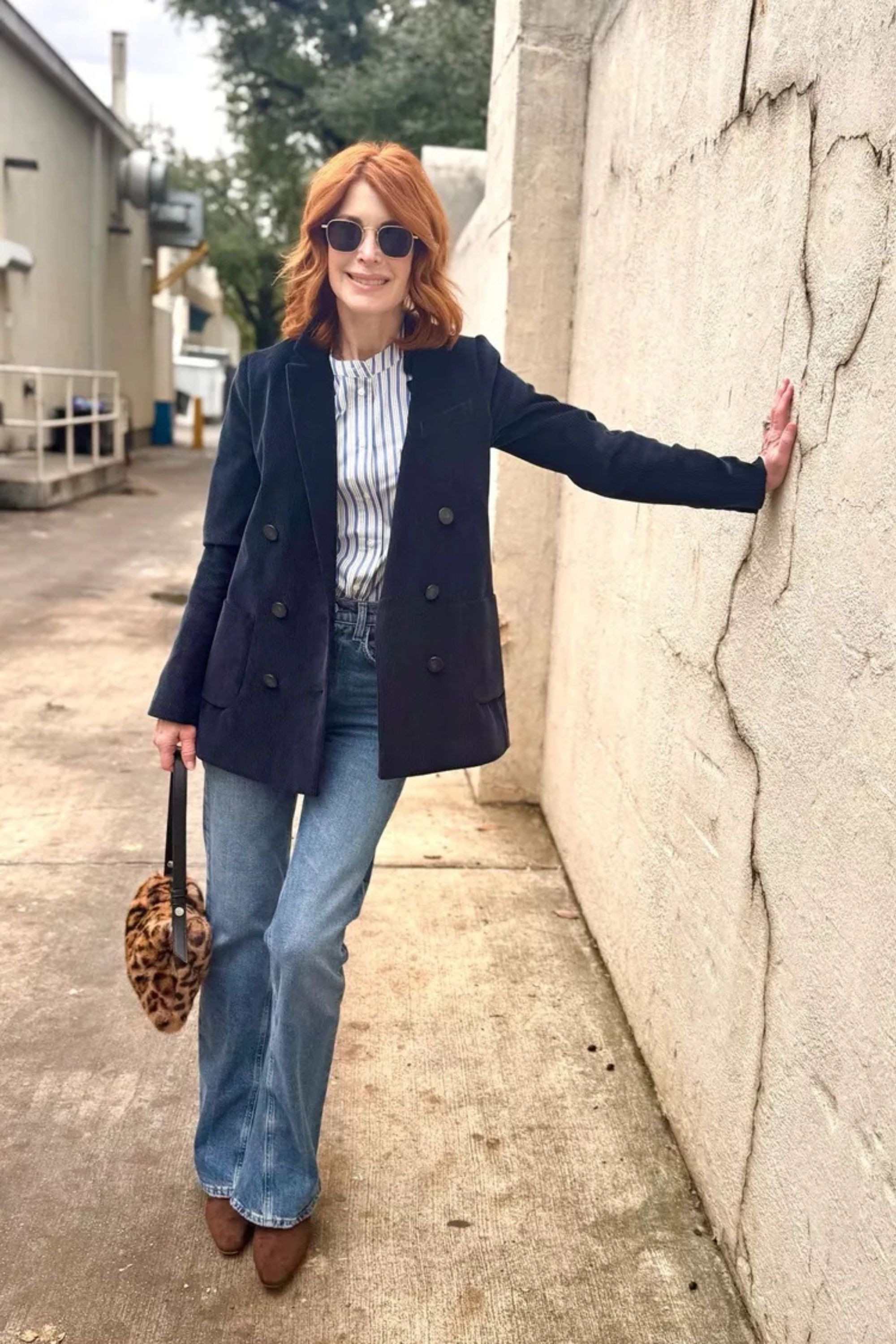 Ageless style for the holiday rush: a tailored blazer, great denim, and a touch of leopard. When the outfit’s this easy, I can focus on the shopping… not the stress. 💙✨ wearing an xs in blazer and shirt and 23 in denim  

 

#LTKHoliday #LTKdayinmylife #LTKOver40