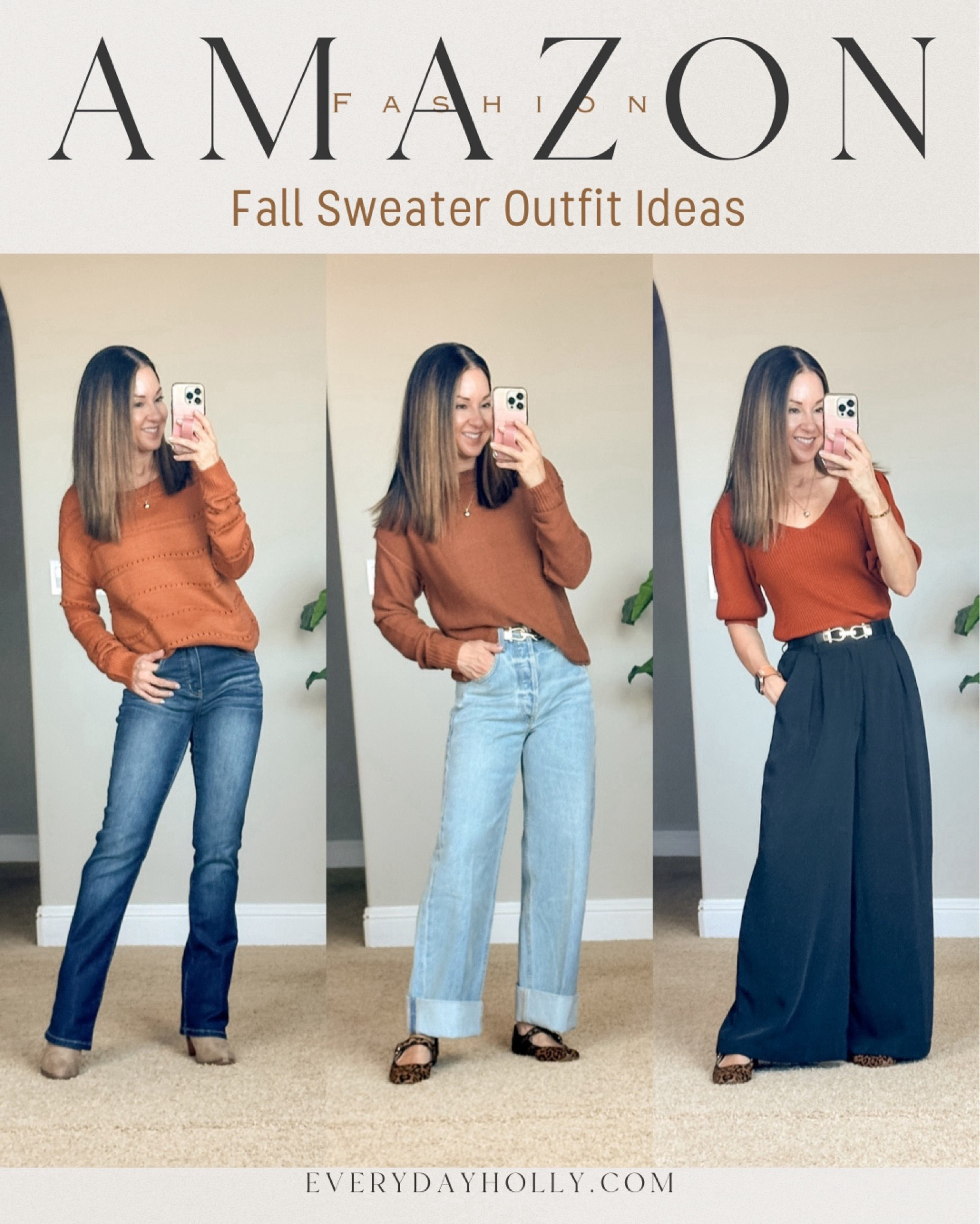 Fall sweater outfit ideas!  🍂
These sweaters are perfect for everyday, teachers, weekends, office, church… for reference: I'm 5'1", 108lbs.  Size small in all sweaters, petite friendly trousers XS short, leopard mary janes TTS, stretchy belts, neutral booties TTS, bootcut jeans 0 short, wide leg jeans 22 (I sized down 2 sizes)



#LTKOver40 #LTKStyleTip #LTKSeasonal