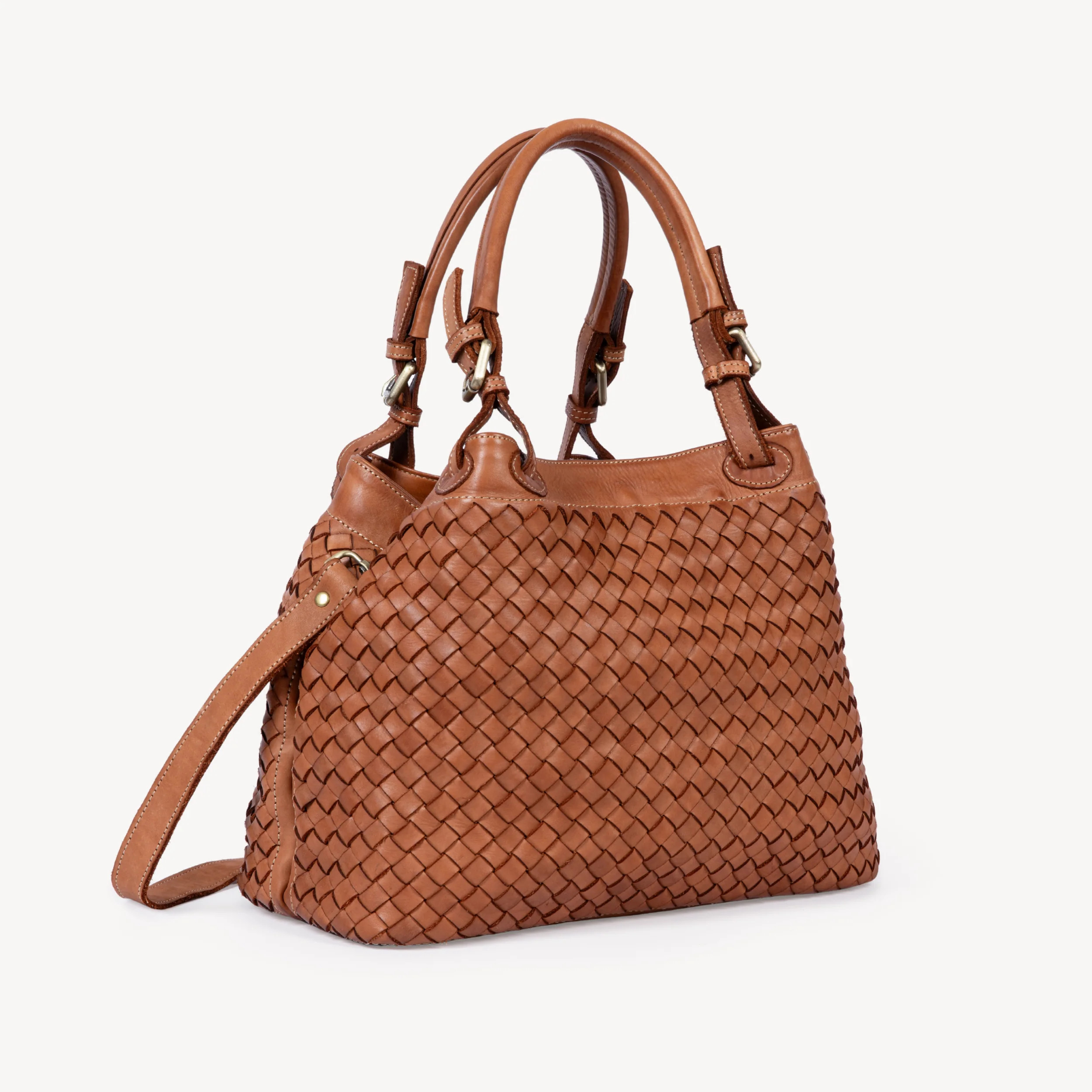 Salerno: Tan Woven Leather Handbag | Air & Grace