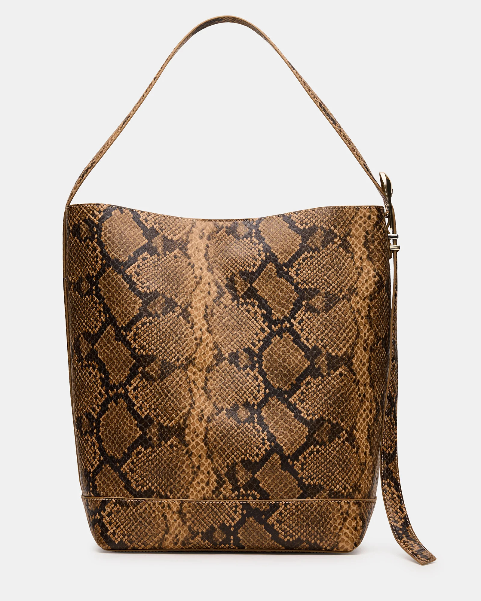 DENISE Bag Brown Print Slouchy Hobo Shoulder Strap Bucket Tote Handbag | Steve Madden (US)