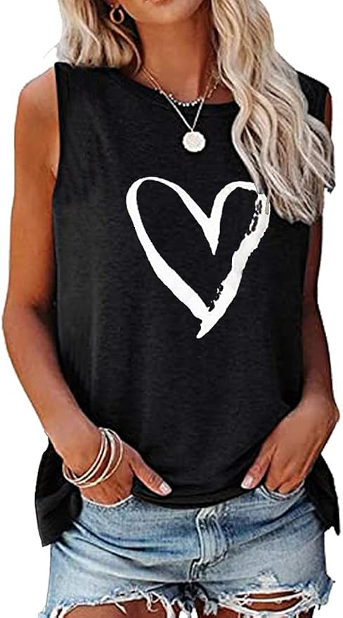 MAGICMK Women Summer Casual Sleeveless Tank Tops Crew Neck Graphic Basic Black Shirts | Amazon (US)