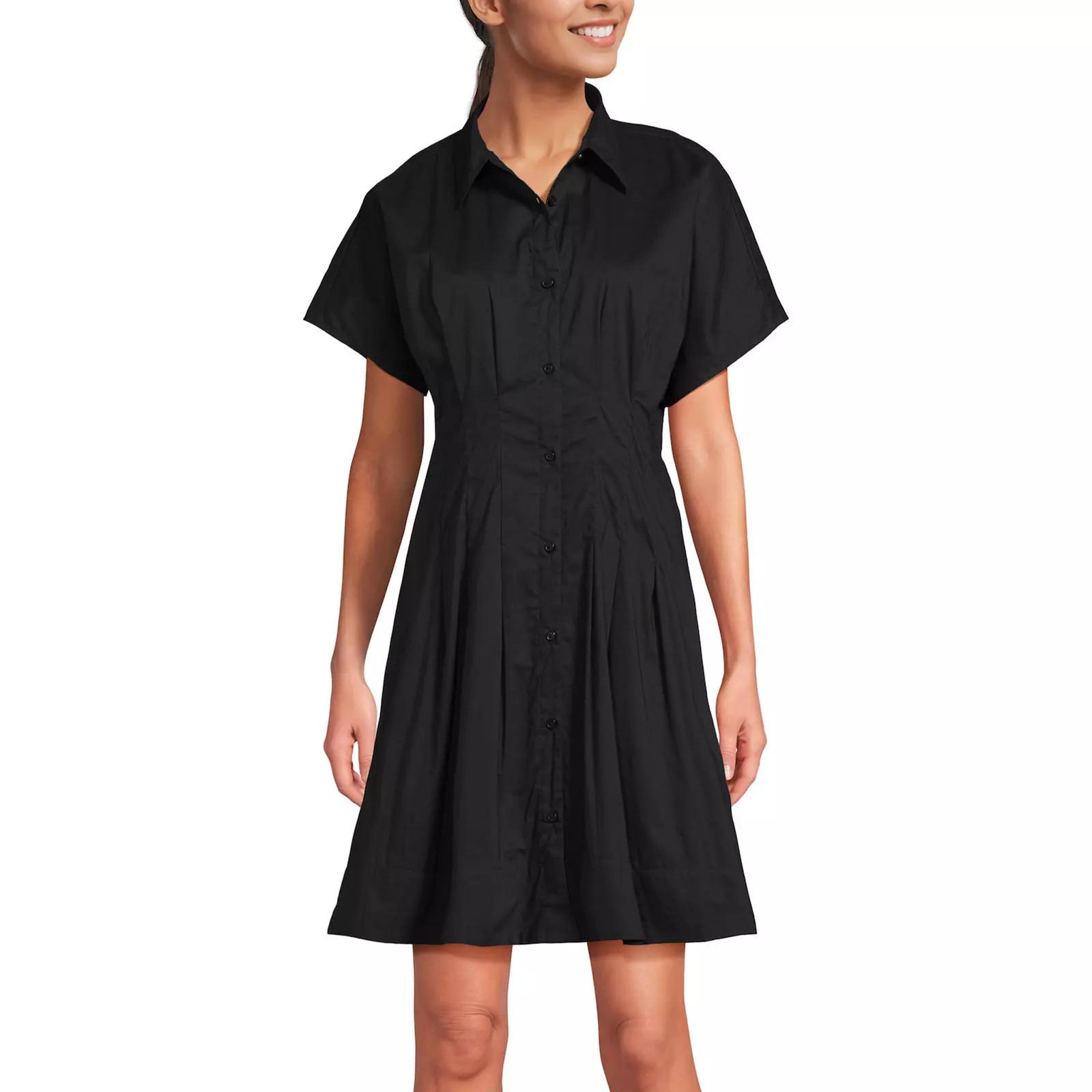 Women's Lands' End Cambric Above the Knee Shirt Dress, Size: Large, Black | Kohl's