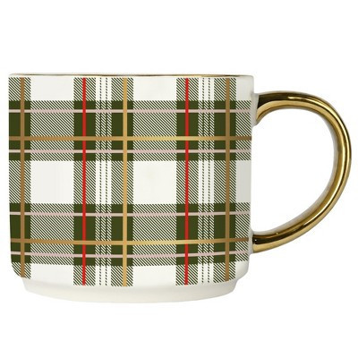 Green Plaid 14oz. Gold Handle Coffee Mug | Target