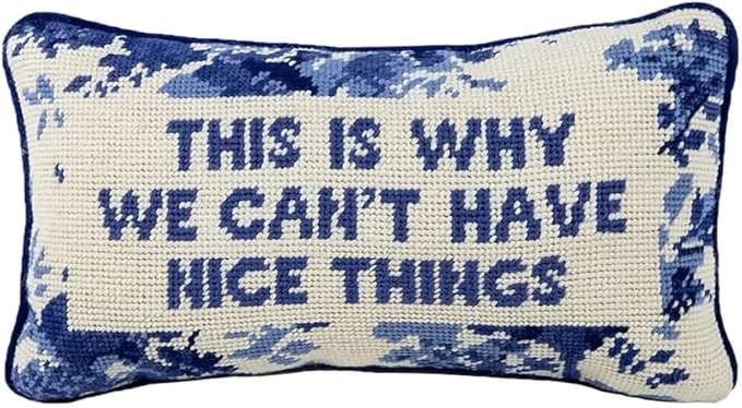 FURBISH Needlepoint Decorative Throw Pillow - Nice Things - 8" x 14" - Small Embroidered Accent P... | Amazon (US)