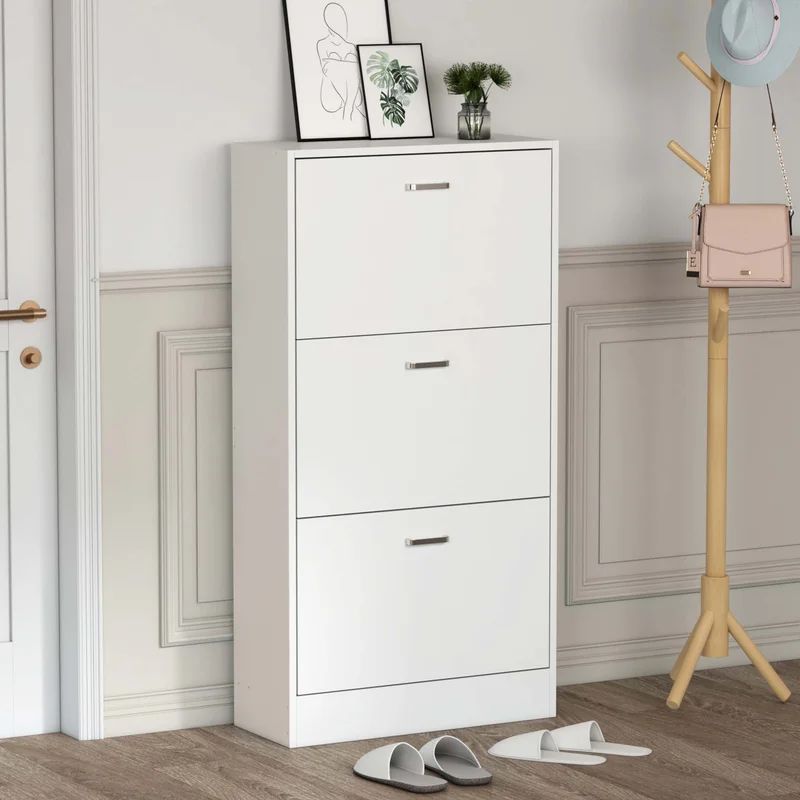 23.6''W Trendy Shoe Storage Cabinet With 3 Large Fold-Out Drawers & A Spacious Top Surface For Sm... | Wayfair North America