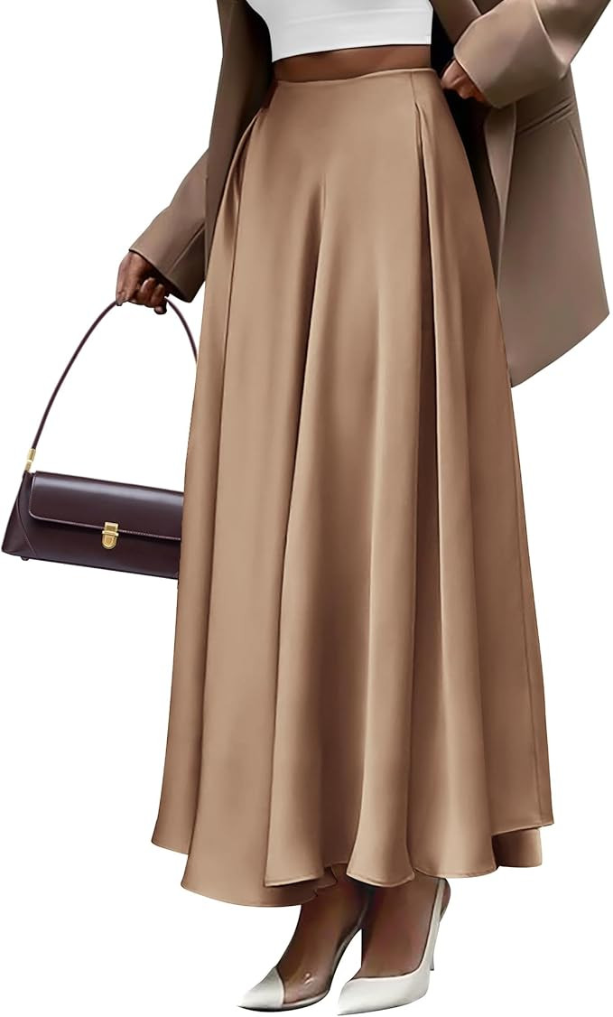 BTFBM Satin Skirts for Women Summer 2026 Elegant Flowy A-Line Cocktail Formal Silk Spring Maxi Sk... | Amazon (US)