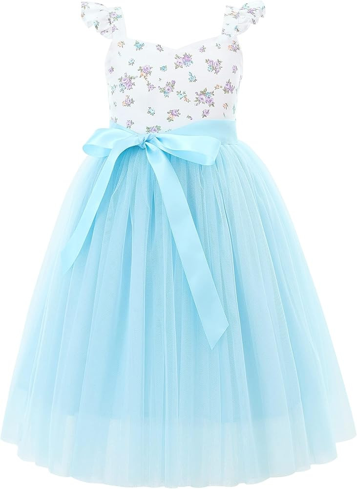 Girls Tulle Dress Summer Floral Wedding Birthday Easter Casual Toddler Tea Party Dresses | Amazon (US)