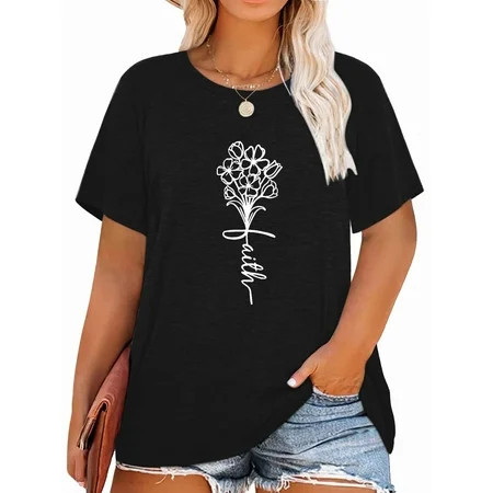 XCHQRTI Christian Shirts for Women Plus Graphic Blessed Girl Tees Jesus Religous Tops | Walmart (US)