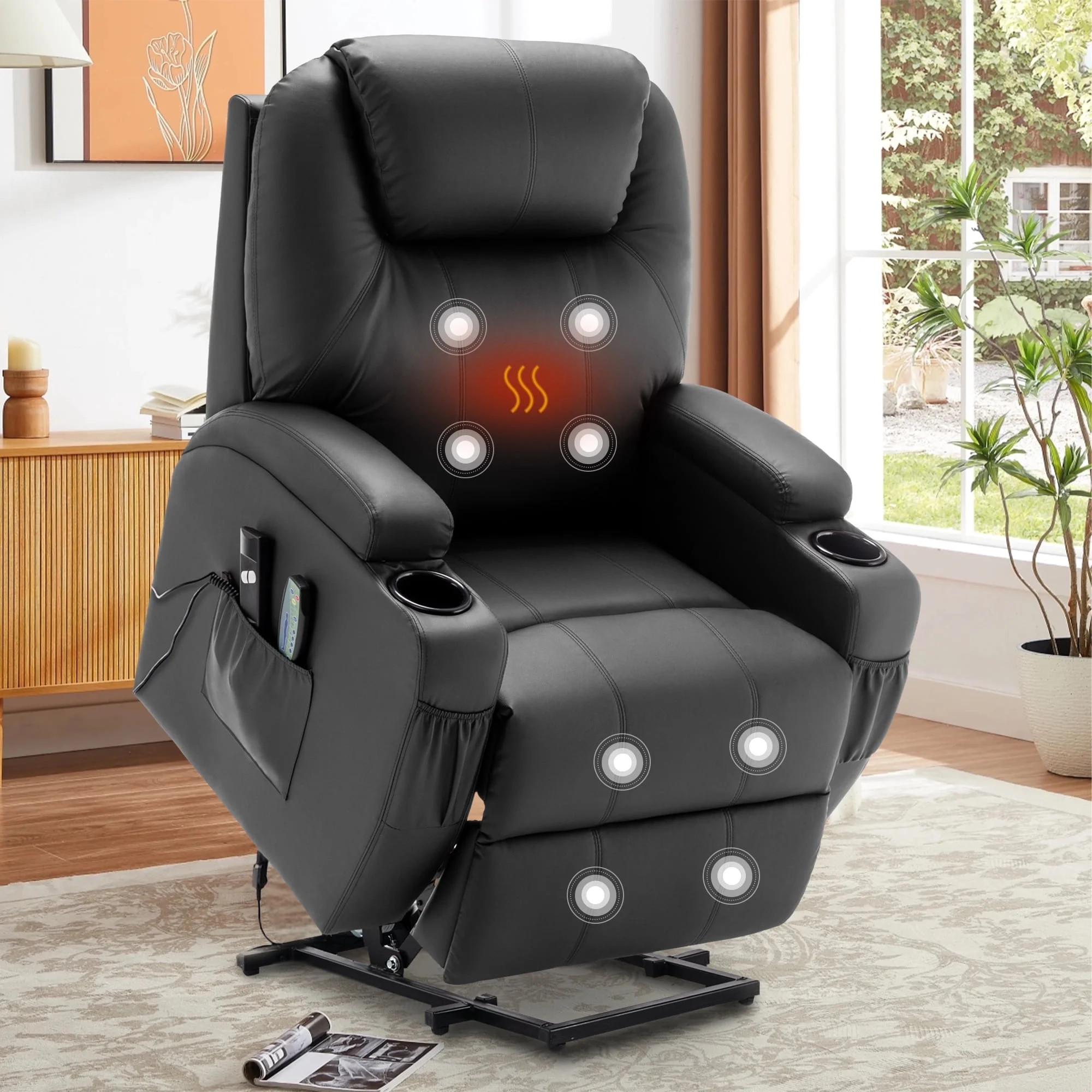 YSICK Power Lift Recliner Chair for Elderly with Massage and Heat Faux Leather for Living Room,Bl... | Walmart (US)
