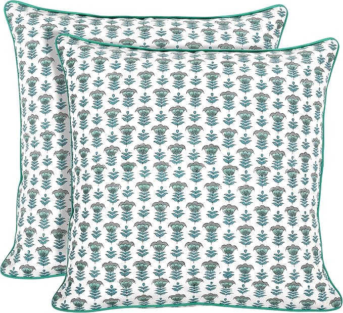 Ridhi Modern Farmhouse Pillow Covers Decorative Cotton Throw Pillow Covers Set of 2 Aquamarine Bl... | Amazon (US)