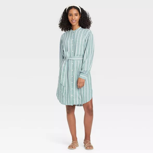 Women's Long Sleeve Tie Waist Shirtdress - A New Day™ | Target