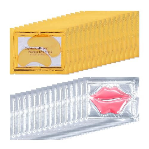 32 Pairs Eye Masks & Lip Masks, 24K Gold Gel Crystal Collagen Eye Patches for Puffy Eyes, MoisturizingLip Mask Pink Lip, Anti-Aging Eye andLip Masks for Reducing Fine Lines & Dark Circles | Amazon (US)