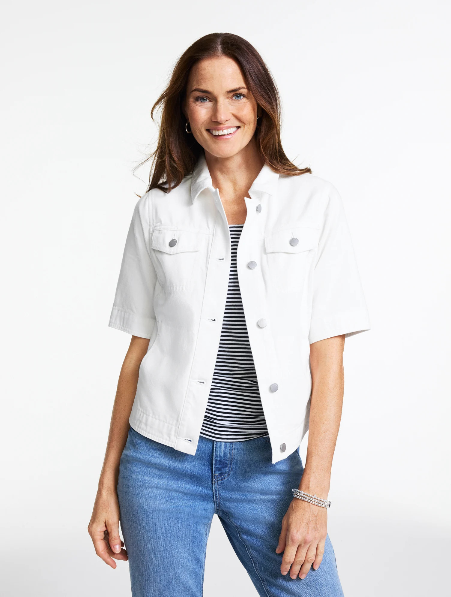 Short Sleeve Jean Jacket - White - XS Talbots | Talbots