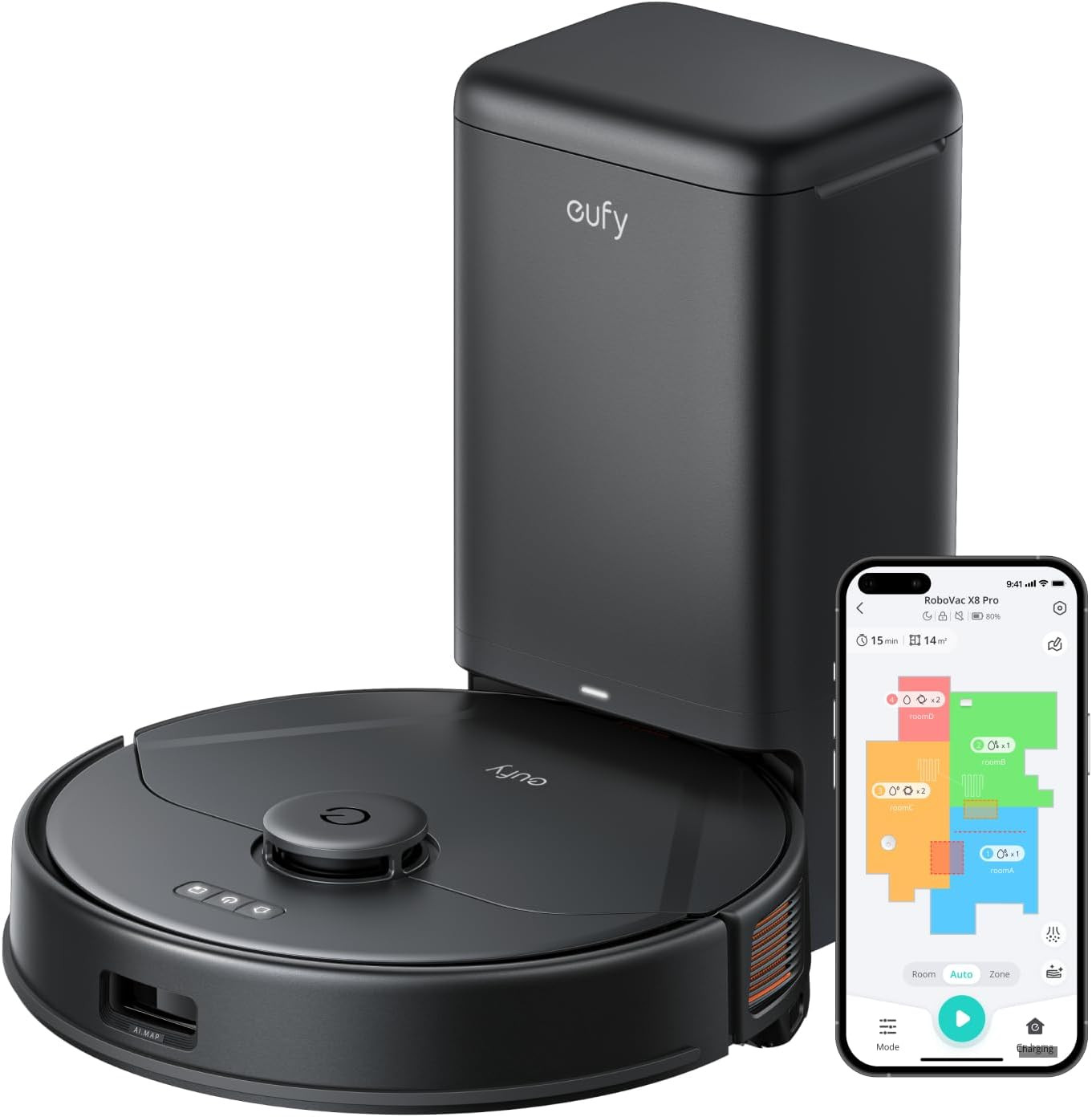 eufy X8 Pro Robot Vacuum Cleaner with Mop and Self-Empty Station, Twin-Turbine™ 2× 4000Pa Suction, Active Detangling™ Roller Brush, and iPath™ Laser Navigation for Pet Hair | Amazon (UK)