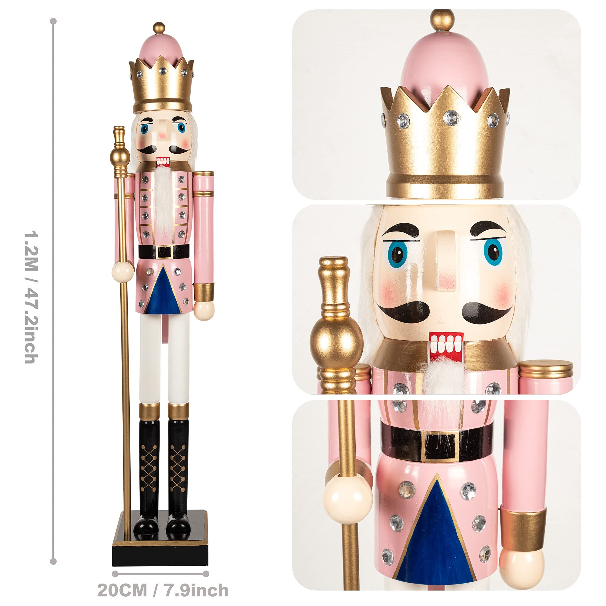 KI Store 4ft Christmas Nutcracker Wooden Pink King Nutcracker Figurine Christmas Decorations for Front Door Christmas Tree Mantel Fireplace | Amazon (US)