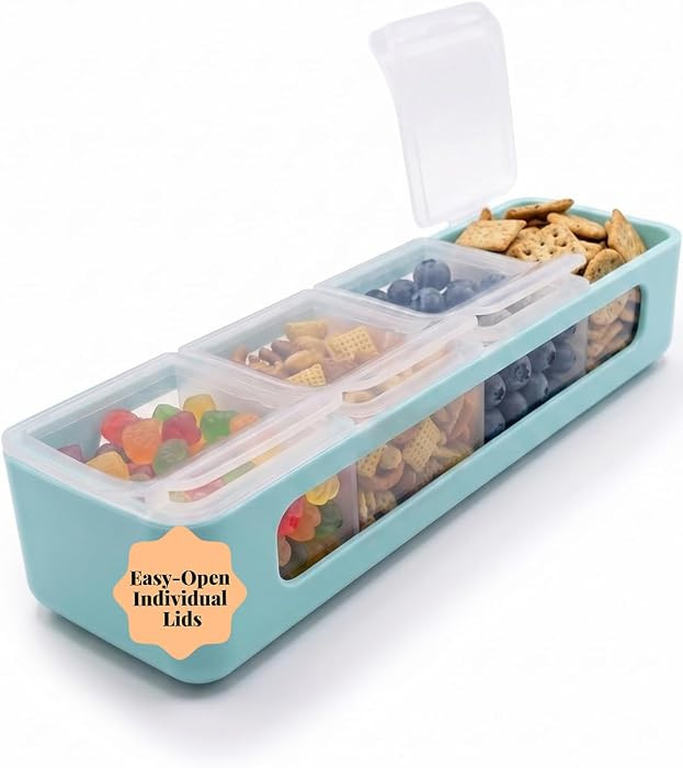 melii Snackle Box | 4-Compartment Snack Container with Individual Lids, BPA-Free Food Storage for Travel, School & On-the-Go Snacks, Kids & Family Organizer (Blue) | Amazon (US)