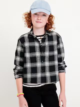 Cropped Long-Sleeve Plaid Pocket Flannel Shirt for Girls | Old Navy (US)