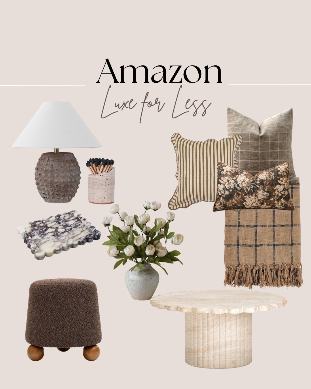 I have half of these in my cart right now… obsessed with this lamp that comes in a set of 2 and wayyyy more affordable than you’d expect! 
Realistic peonies, scallop coffee table, bun feet ottoman, moody spring pillows, brown pillow combo, brown ottomans with bun feet, viola marble tray, amazon home budget finds

#LTKHome #LTKSaleAlert