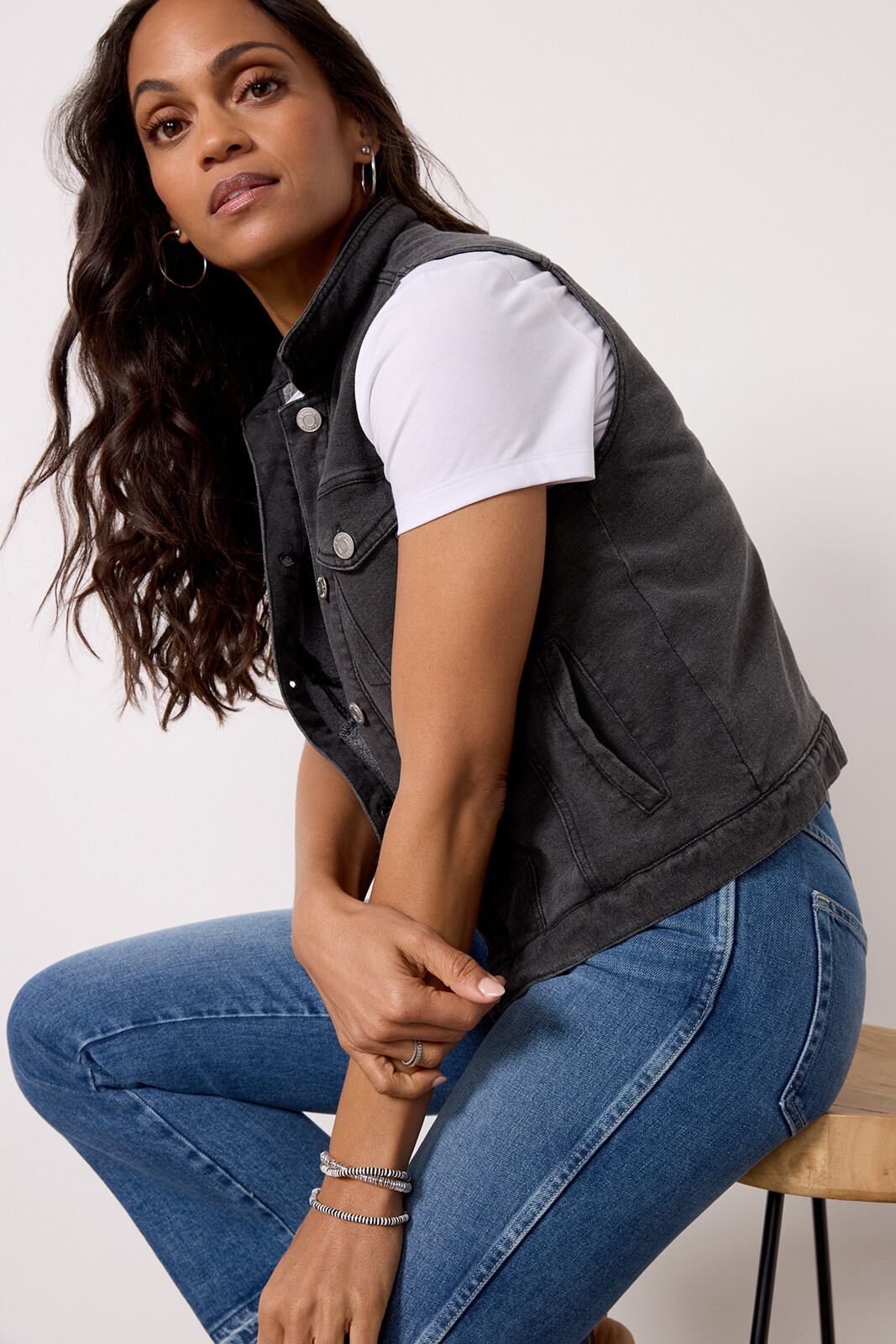 Knit Denim Moto Vest | Evereve