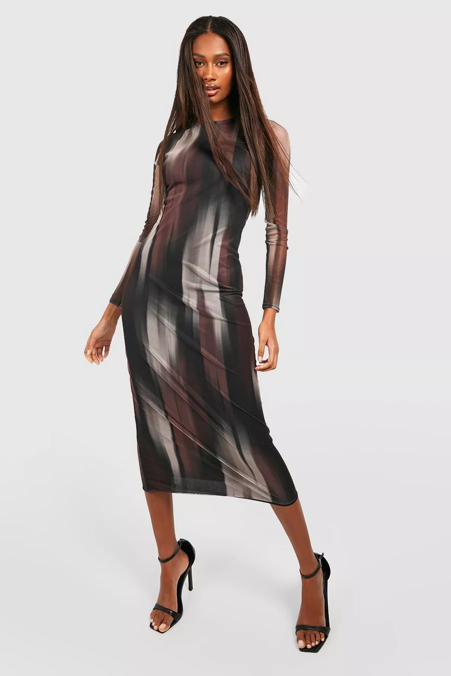 Abstract Mesh Long Sleeve Midaxi Dress | Boohoo.com (UK & IE)