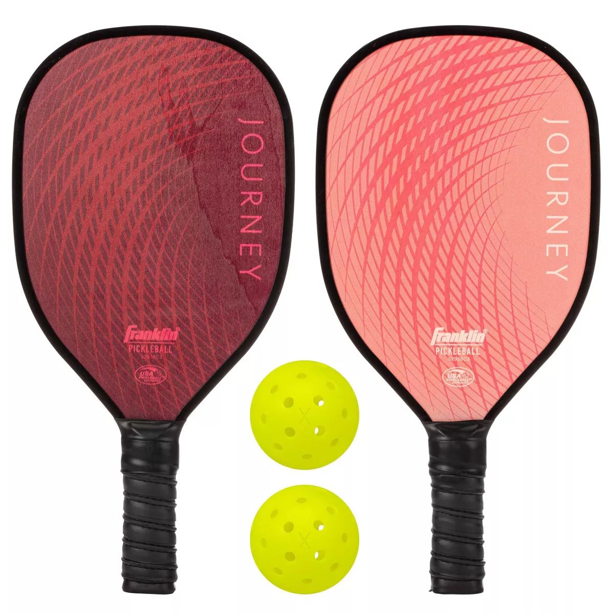 Franklin Sports 2 Player Wood Journey Pickleball Paddle and Ball Set in Mesh bag - Pink/Burgandy | Target