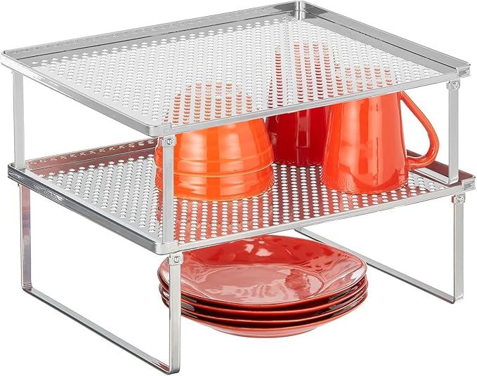 mDesign Metal Kitchen Shelf Organizer Rack - Stacker Storage Risers for Cabinet, Counter, Cupboar... | Amazon (US)
