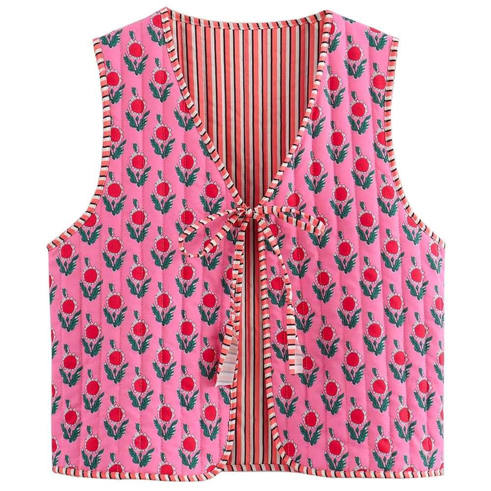 Wyeysyt Women's Cropped Floral Quilted Puffer Vest Printed Lightweight Sleeveless Padded Gilet Ou... | Amazon (US)