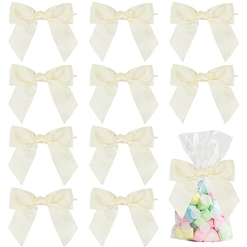 AIMUDI Ivory Bows for Wedding Decor 4.5" Pre-Tied Cream Satin Ribbon Twist Tie Bows for Treat Bags Ivory Ribbon Bows for Crafts Premade Bows for Gift Wrapping Baby Shower Party Favors - 36 PCs | Amazon (US)