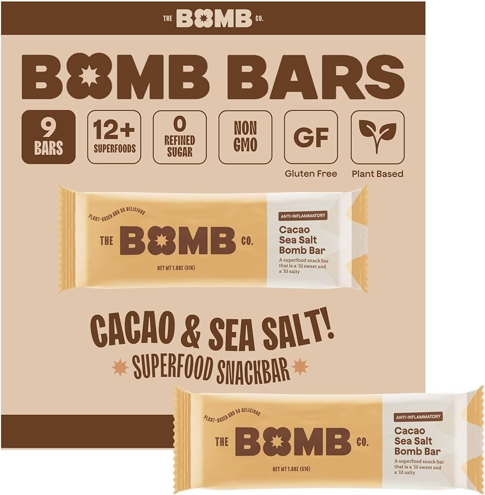 The Bomb Co. Blender Bomb Bar, Cacao Sea Salt, Superfood Snack Bar, Antioxidant Supplement, Almon... | Amazon (US)