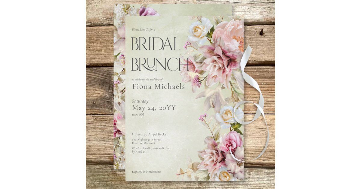Modern Pink Roses & Lilies Green Bridal Brunch Invitation | Zazzle | Zazzle