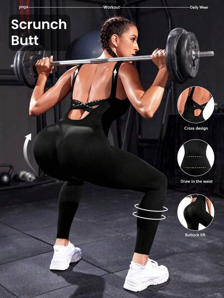 SHEIN Sport Studio One Piece Criss Cross Backless Sports Jumpsuit | SHEIN USA | SHEIN