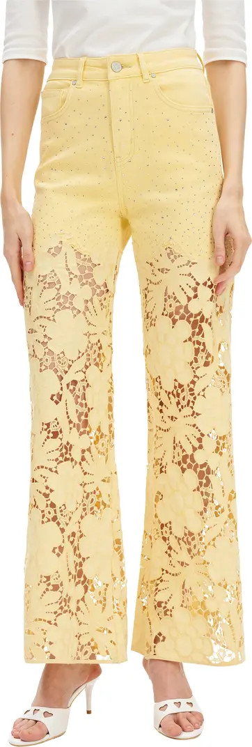 Crystal Embellished Lace Wide Leg Jeans | Nordstrom