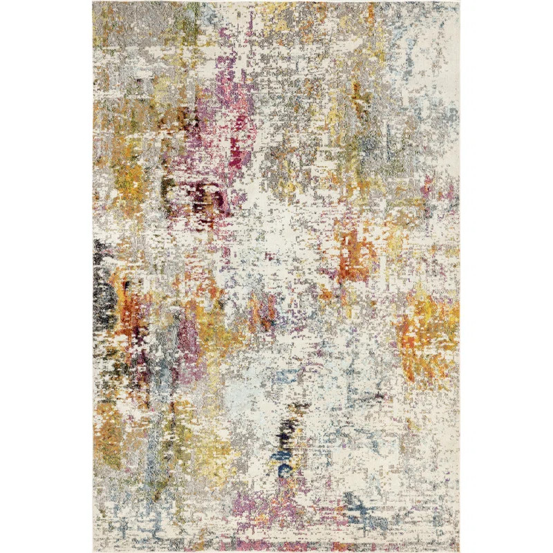 Vita Colorful Abstract Power Loom Performance Yellow/Cream/Pink Rug | Wayfair North America