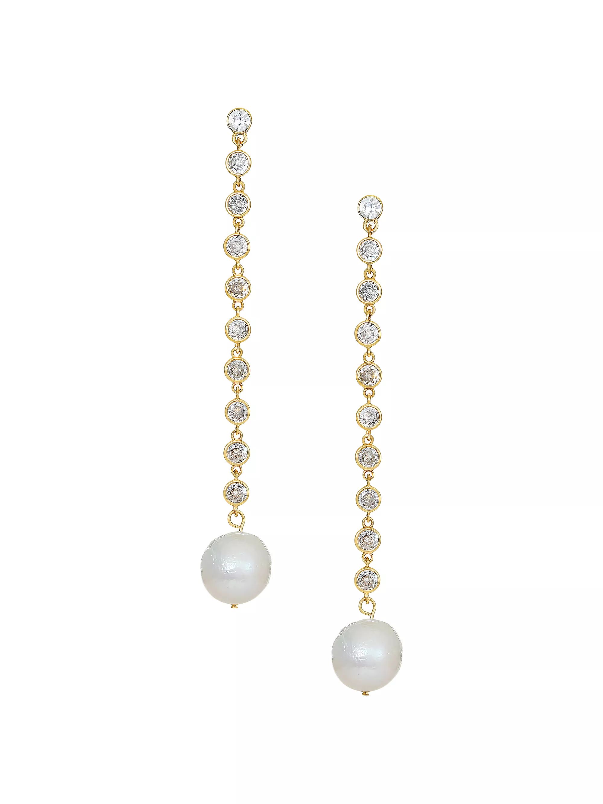 18K Gold-Plated, Cubic Zirconia & Freshwater Pearl Chain Earrings | Saks Fifth Avenue