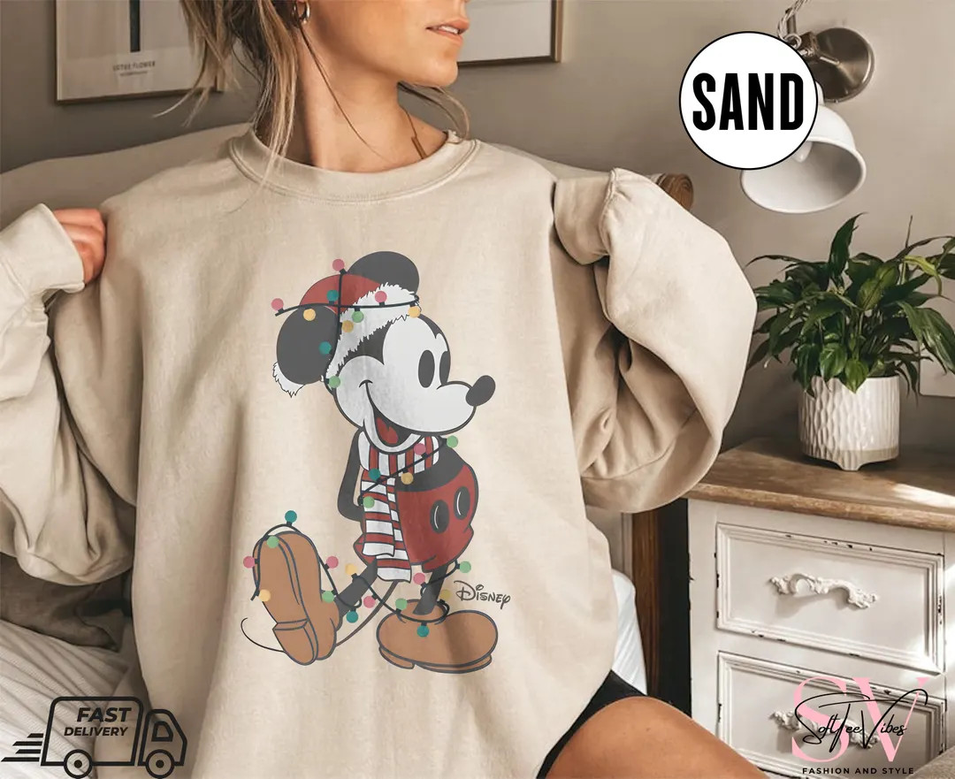 Retro Merry Christmas Mickey Mouse Sweatshirt, Disneyland Christmas Shirt, Mickey Sketch Shirt, M... | Etsy (US)